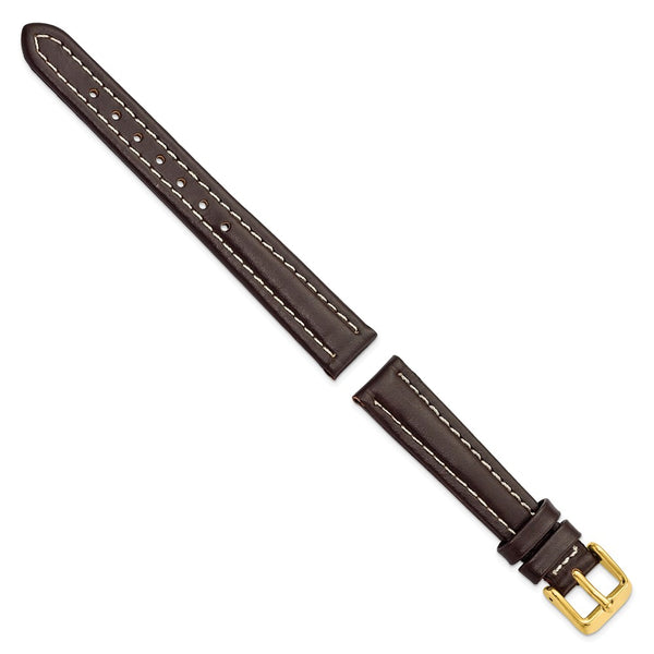 14mm Dark Brown Oil-tanned Leather Gold-tone Buckle Watch Band