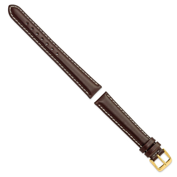 16mm Dark Brown Oil-tanned Leather Gold-tone Buckle Watch Band