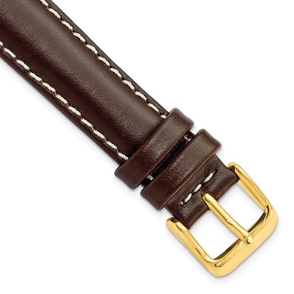 16mm Dark Brown Oil-tanned Leather Gold-tone Buckle Watch Band