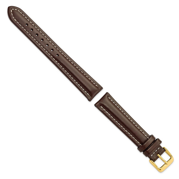 18mm Dark Brown Oil-tanned Leather Gold-tone Buckle Watch Band