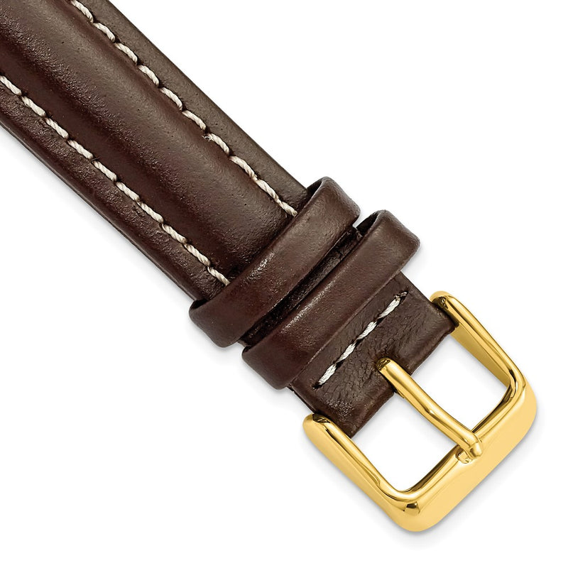 18mm Dark Brown Oil-tanned Leather Gold-tone Buckle Watch Band