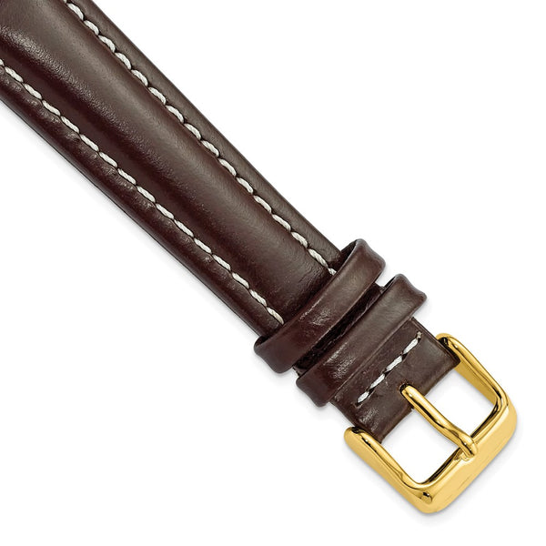 19mm Dark Brown Oil-tanned Leather Gold-tone Buckle Watch Band