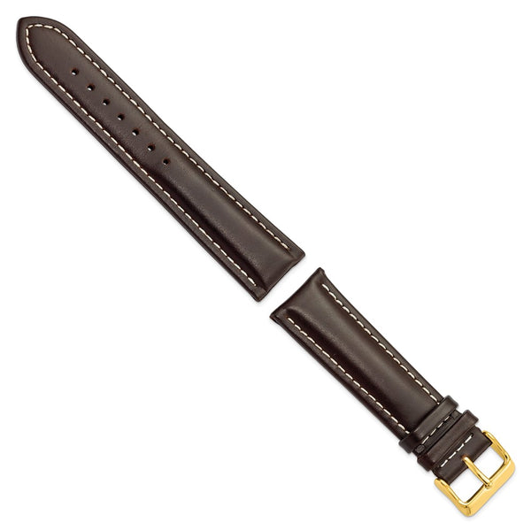 22mm Dark Brown Oil-tanned Leather Gold-tone Buckle Watch Band