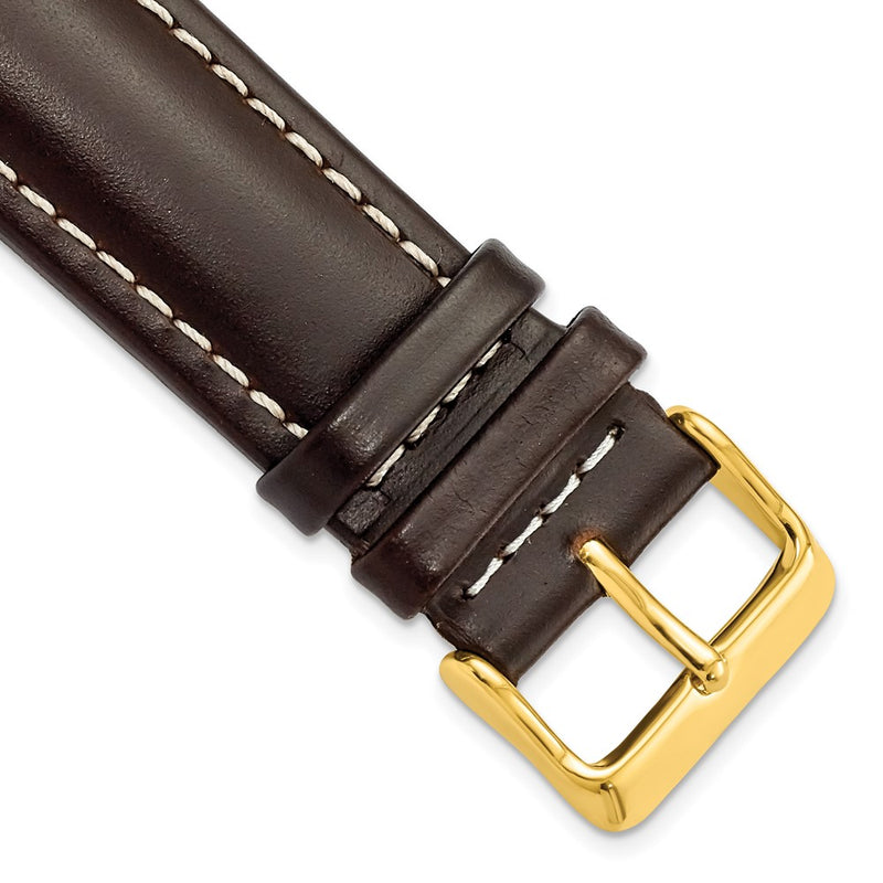 22mm Dark Brown Oil-tanned Leather Gold-tone Buckle Watch Band