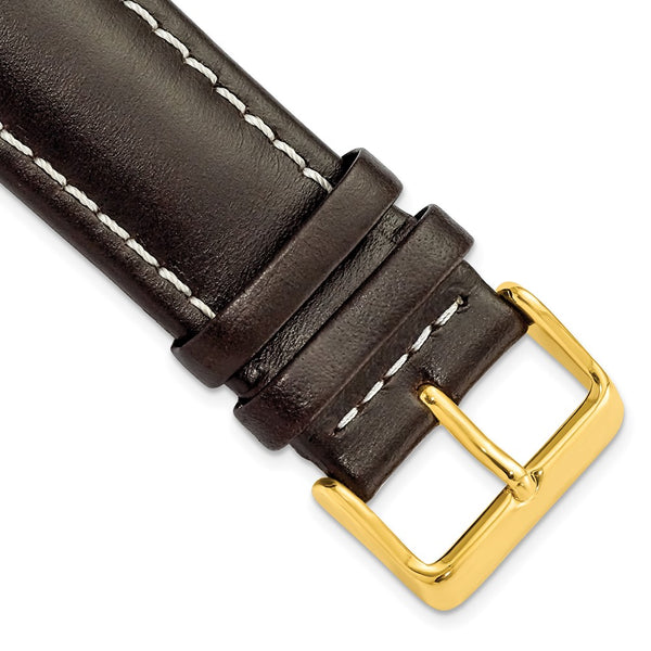 24mm Dark Brown Oil-tanned Leather Gold-tone Buckle Watch Band