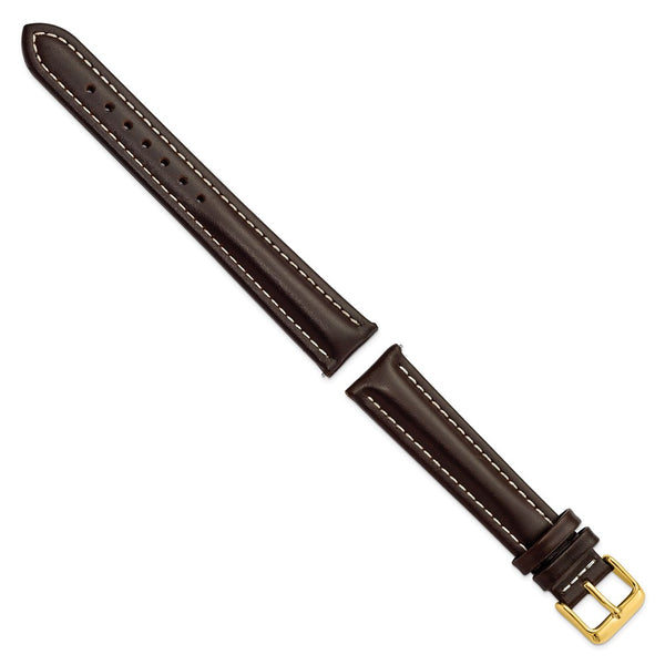 18mm Long Dark Brown Oil-tanned Leather Gold-tone Buckle Watch Band