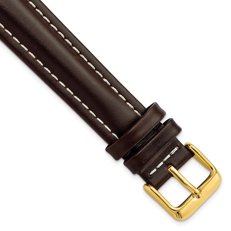 18mm Long Dark Brown Oil-tanned Leather Gold-tone Buckle Watch Band