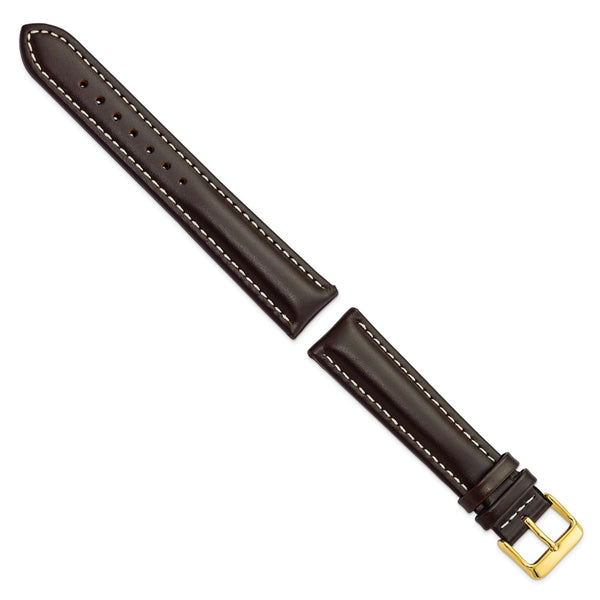 20mm Long Dark Brown Oil-tanned Leather Gold-tone Buckle Watch Band