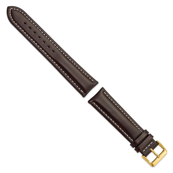 22mm Long Dark Brown Oil-tanned Leather Gold-tone Buckle Watch Band