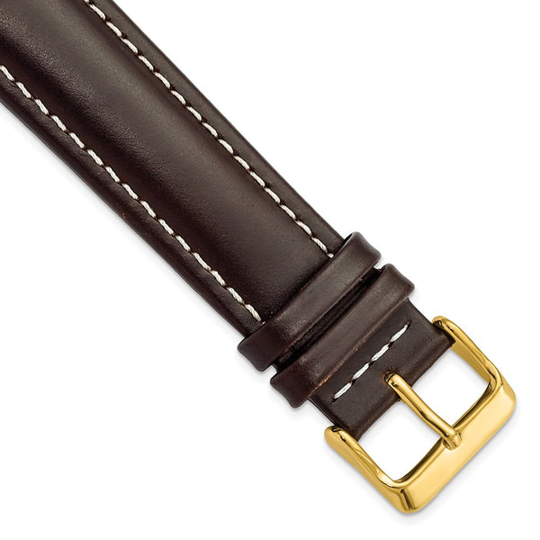 22mm Long Dark Brown Oil-tanned Leather Gold-tone Buckle Watch Band