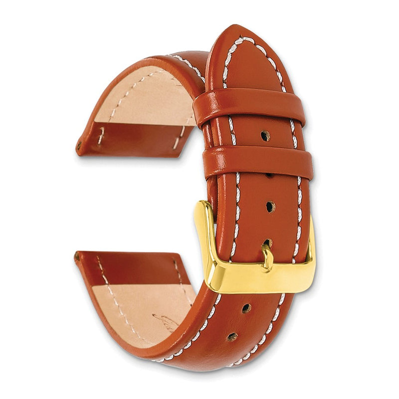 DeBeer 20mm Saddle Brown Oil-tanned Leather with White Stitching and Gold-tone Buckle 7.5 inch Watch Band