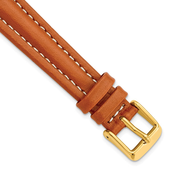 14mm Light Brown/Saddle Oil-tanned Leather Gold-tone Buckle Watch Band