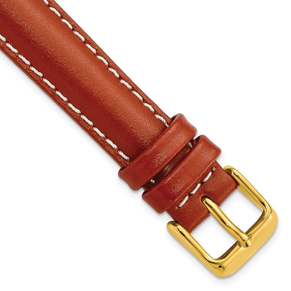 16mm Light Brown/Saddle Oil-tanned Leather Gold-tone Buckle Watch Band