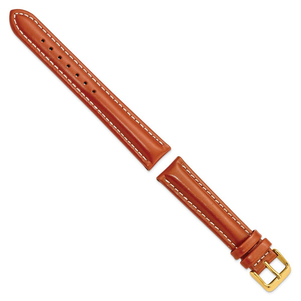 18mm Light Brown/Saddle Oil-tanned Leather Gold-tone Buckle Watch Band