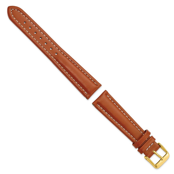 19mm Light Brown/Saddle Oil-tanned Leather Gold-tone Buckle Watch Band