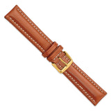 DeBeer 20mm Saddle Brown Oil-tanned Leather with White Stitching and Gold-tone Buckle 7.5 inch Watch Band