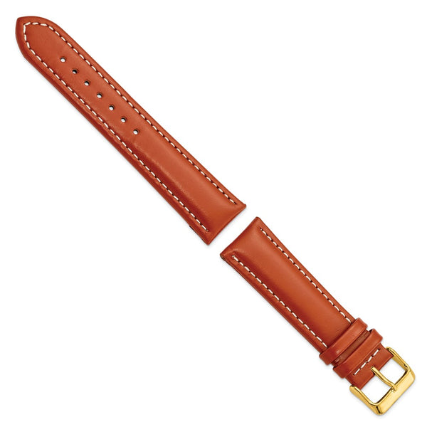 DeBeer 22mm Saddle Brown Oil-tanned Leather with White Stitching and Gold-tone Buckle 7.5 inch Watch Band