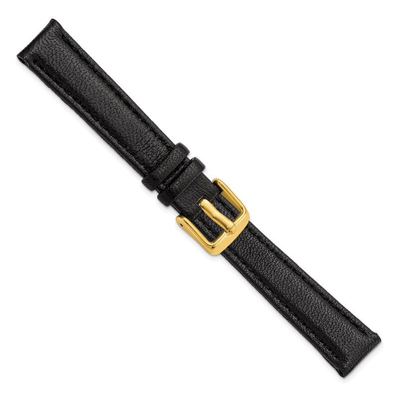DeBeer 14mm Black Glove Leather with Gold-tone Panerai Style Buckle 6.75 inch Watch Band