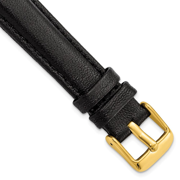 16mm Black Glove Leather Gold-tone Buckle Watch Band