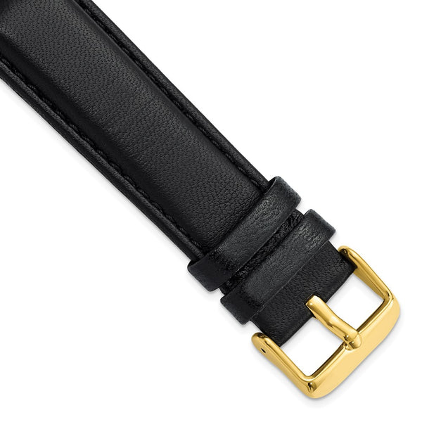 22mm Black Glove Leather Gold-tone Buckle Watch Band