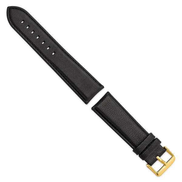 24mm Black Glove Leather Gold-tone Buckle Watch Band