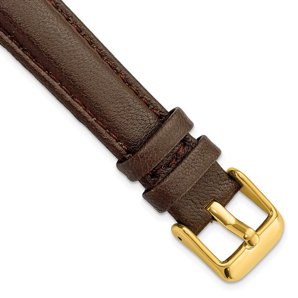 16mm Dark Brown Glove Leather Gold-tone Buckle Watch Band