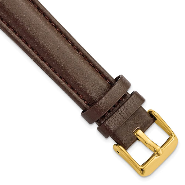 18mm Dark Brown Glove Leather Gold-tone Buckle Watch Band