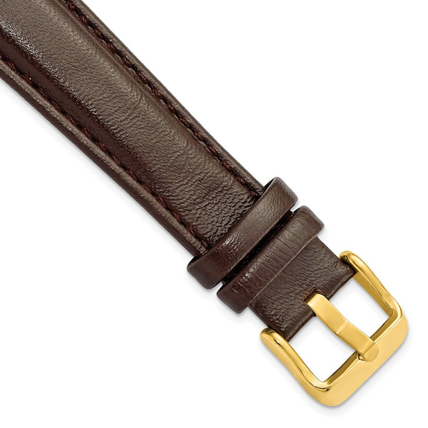 19mm Dark Brown Glove Leather Gold-tone Buckle Watch Band