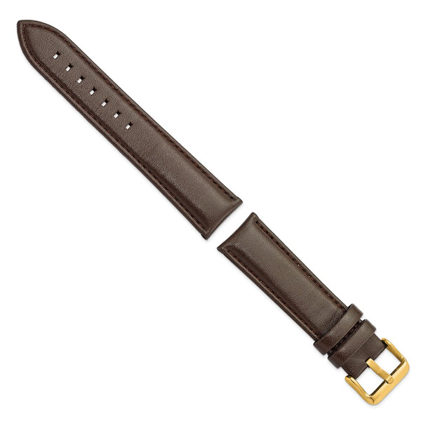 DeBeer 22mm Dark Brown Glove Leather with Gold-tone Panerai Style Buckle 7.75 inch Watch Band