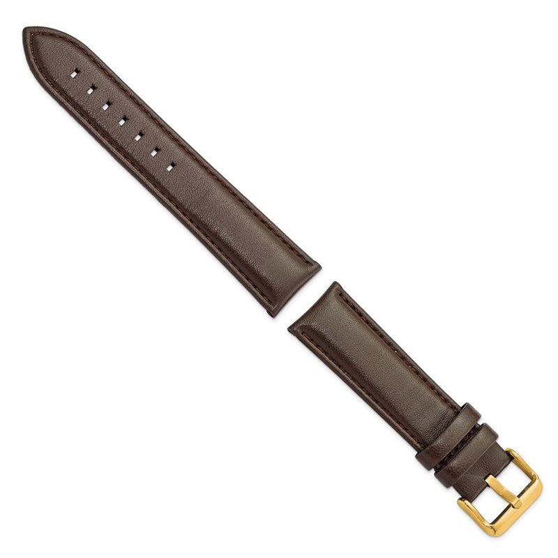 DeBeer 22mm Dark Brown Glove Leather with Gold-tone Panerai Style Buckle 7.75 inch Watch Band