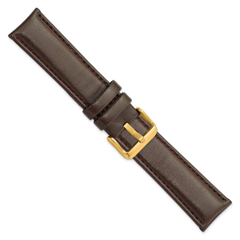 22mm Dark Brown Glove Leather Gold-tone Buckle Watch Band