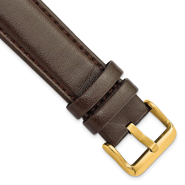 22mm Dark Brown Glove Leather Gold-tone Buckle Watch Band