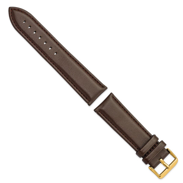 DeBeer 24mm Dark Brown Glove Leather with Gold-tone Panerai Style Buckle 7.75 inch Watch Band