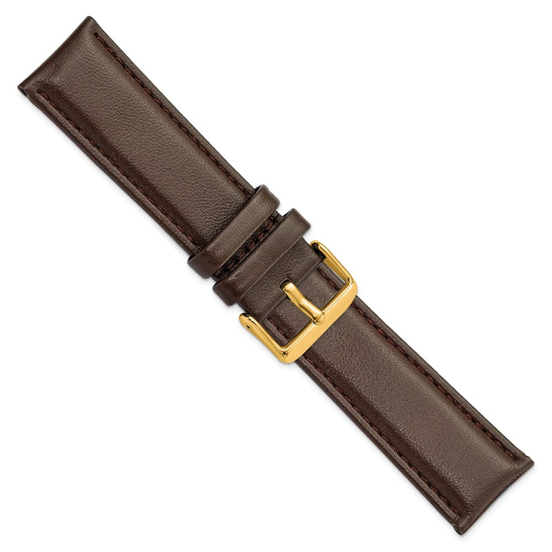 DeBeer 24mm Dark Brown Glove Leather with Gold-tone Panerai Style Buckle 7.75 inch Watch Band