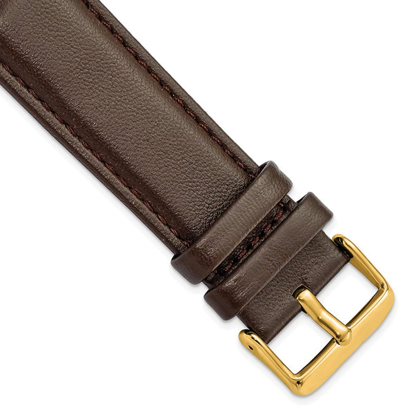 DeBeer 24mm Dark Brown Glove Leather with Gold-tone Panerai Style Buckle 7.75 inch Watch Band