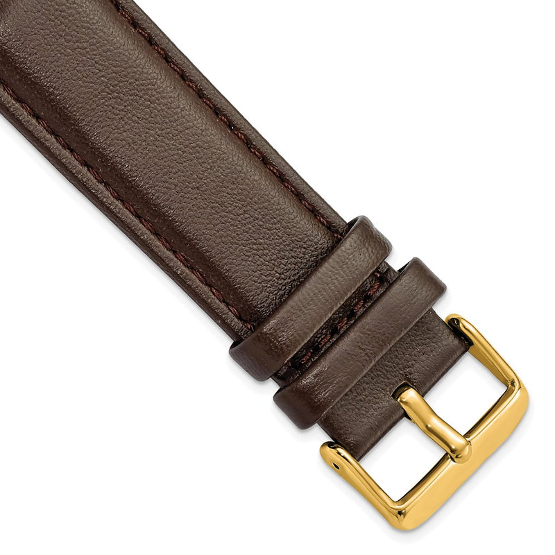 DeBeer 24mm Dark Brown Glove Leather with Gold-tone Panerai Style Buckle 7.75 inch Watch Band