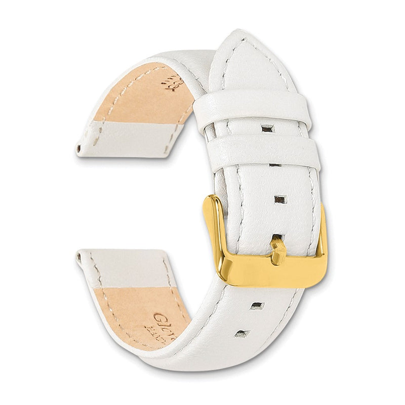 DeBeer 19mm White Glove Leather with Gold-tone Panerai Style Buckle 7.75 inch Watch Band