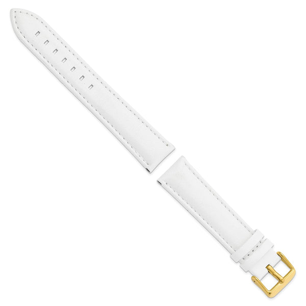 DeBeer 20mm White Glove Leather with Gold-tone Panerai Style Buckle 7.75 inch Watch Band