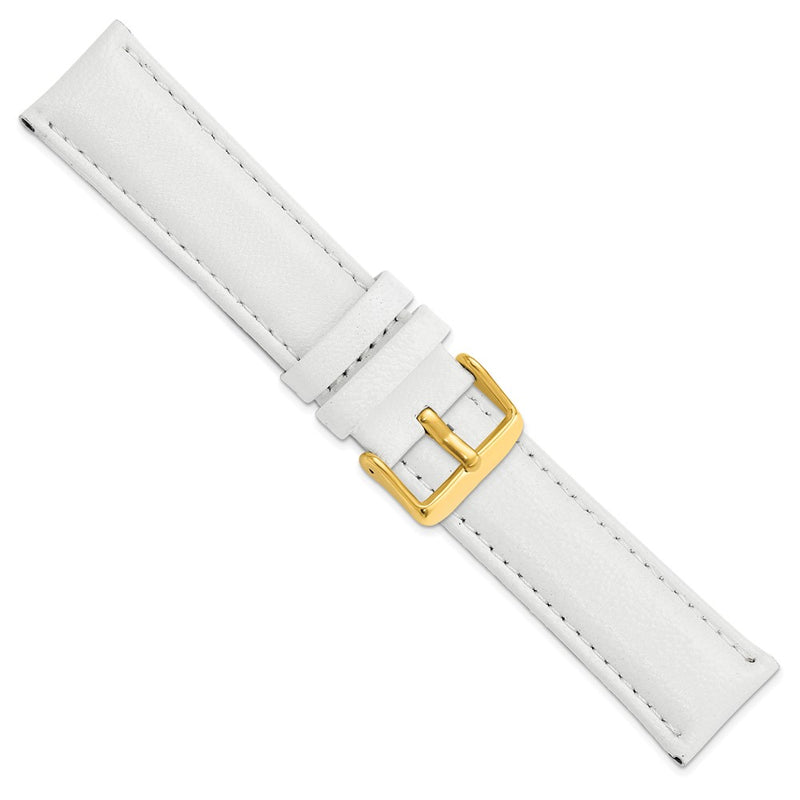 DeBeer 22mm White Glove Leather with Gold-tone Panerai Style Buckle 7.75 inch Watch Band