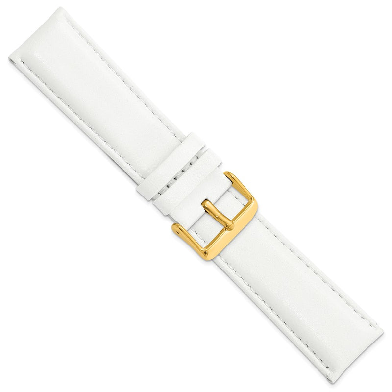 DeBeer 24mm White Glove Leather with Gold-tone Panerai Style Buckle 7.75 inch Watch Band