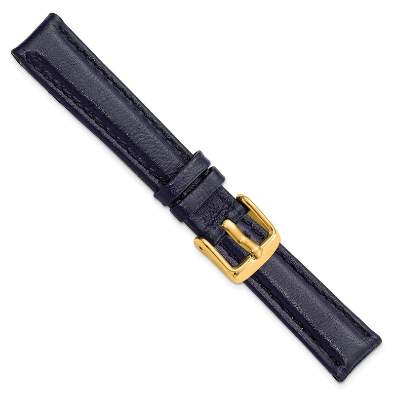 14mm Navy Glove Leather Gold-tone Buckle Watch Band