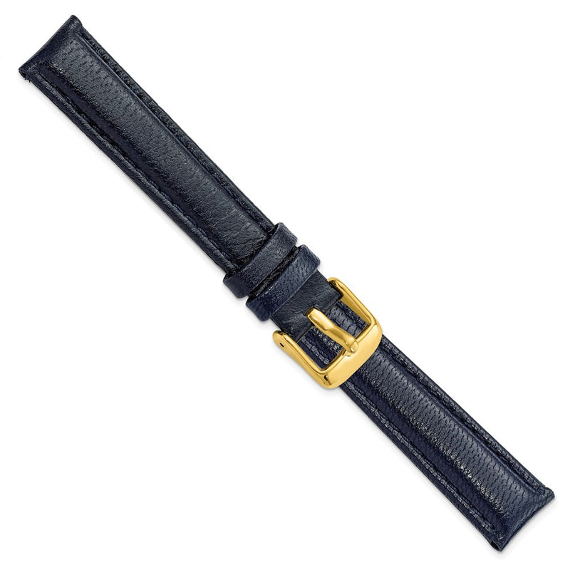 DeBeer 16mm Navy Glove Leather with Gold-tone Panerai Style Buckle 7.75 inch Watch Band