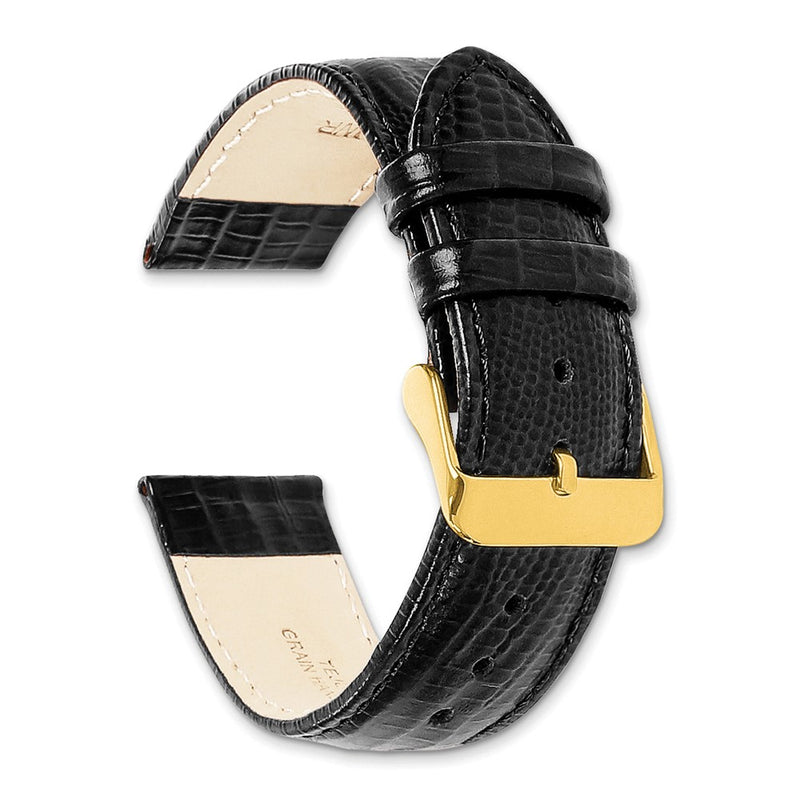 DeBeer 14mm Black Teju Liz Grain Leather with Gold-tone Buckle 6.75 inch Watch Band