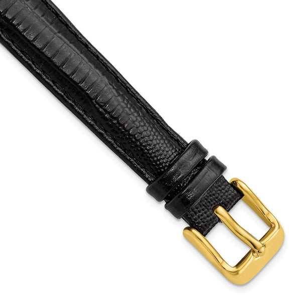 14mm Black Teju Liz Grain Leather Gold-tone Buckle Watch Band