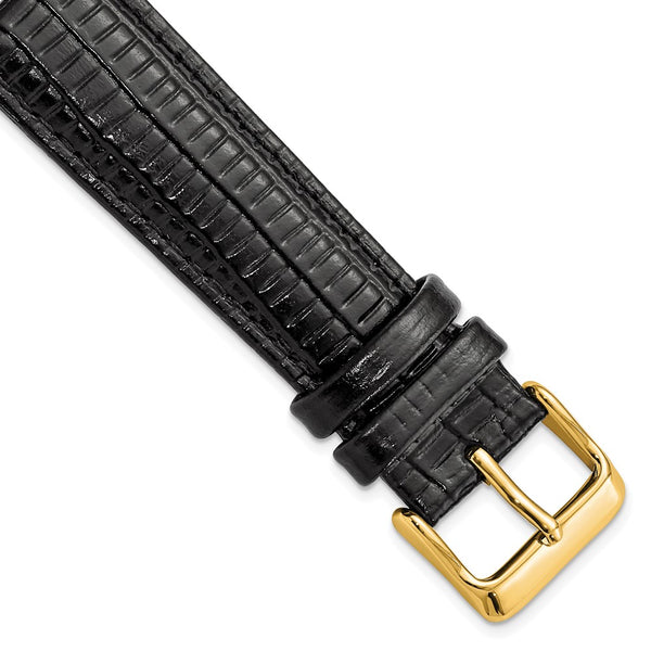 16mm Black Teju Liz Grain Leather Gold-tone Buckle Watch Band