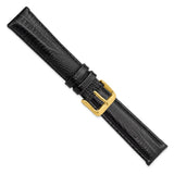 DeBeer 18mm Black Teju Liz Grain Leather with Gold-tone Buckle 7.5 inch Watch Band