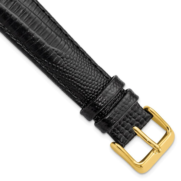 18mm Black Teju Liz Grain Leather Gold-tone Buckle Watch Band