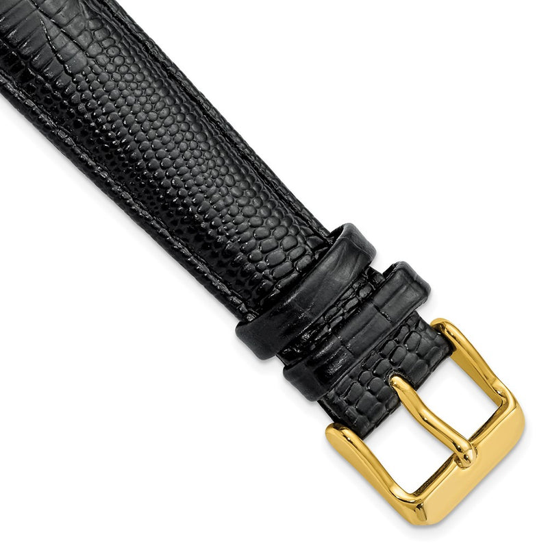 19mm Black Teju Liz Grain Leather Gold-tone Buckle Watch Band