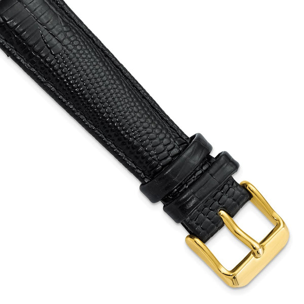 DeBeer 20mm Black Teju Liz Grain Leather with Gold-tone Buckle 7.5 inch Watch Band