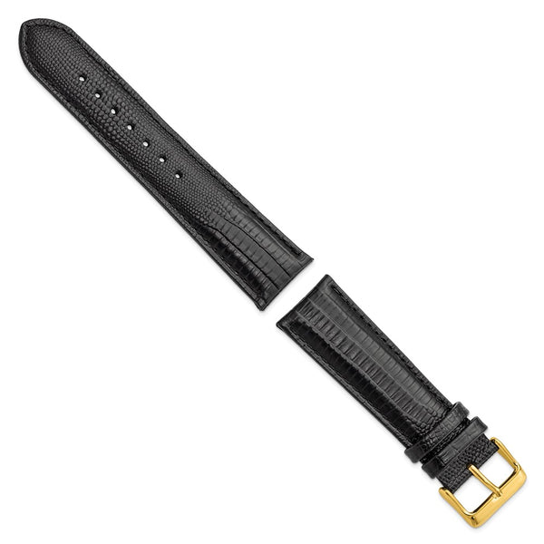 22mm Black Teju Liz Grain Leather Gold-tone Buckle Watch Band